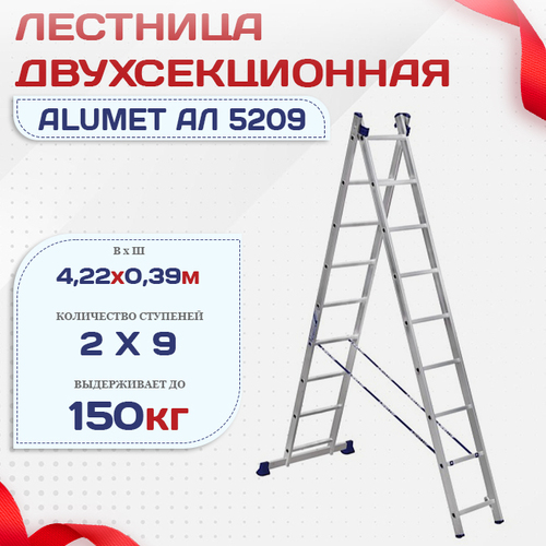 Лестница двухсекционная Alumet Ал 5209 - stroymarket66.ru - Екатеринбург